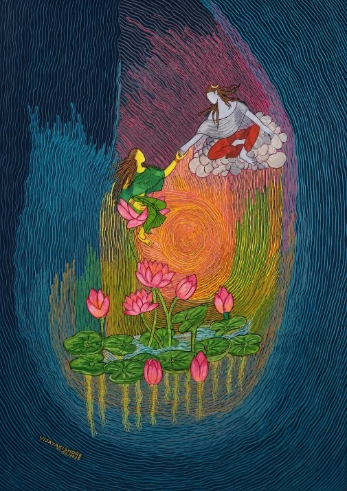 Parvati and the Blue-Clad Lord — original watercolour painting