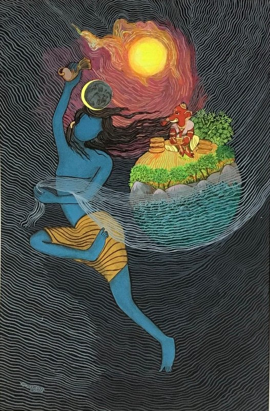 The Blue-Clad One — original watercolour painting