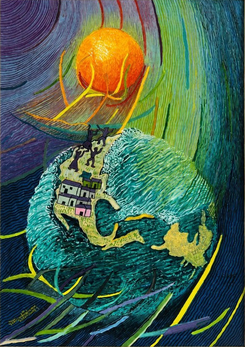 City in the Turning Sphere — original watercolour painting