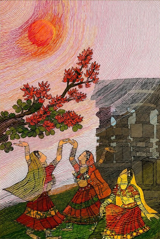 Dance Beneath the Flame Tree — original watercolour painting