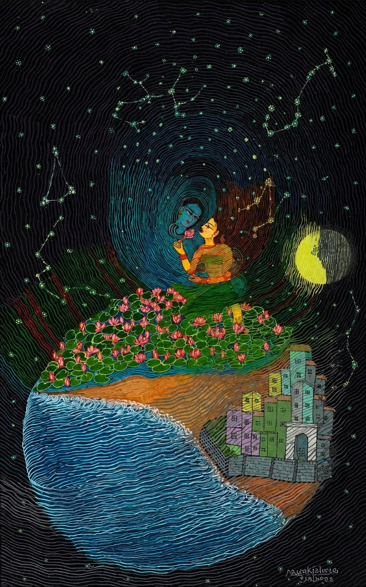 Village Under the Constellations — original watercolour painting