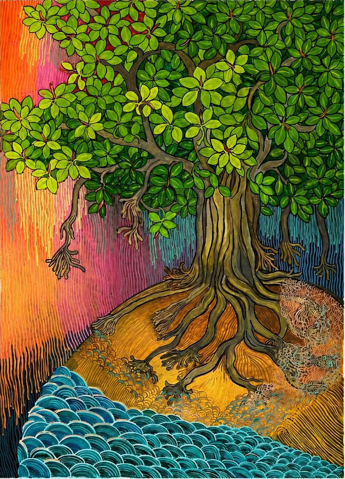 Roots by the River — original watercolour painting