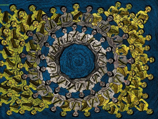 Blue Vortex Mandala — original watercolour painting